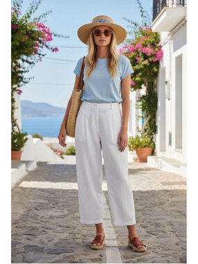Anthro x Color Block| White Tapered Leg Pant| Size M | NWOT